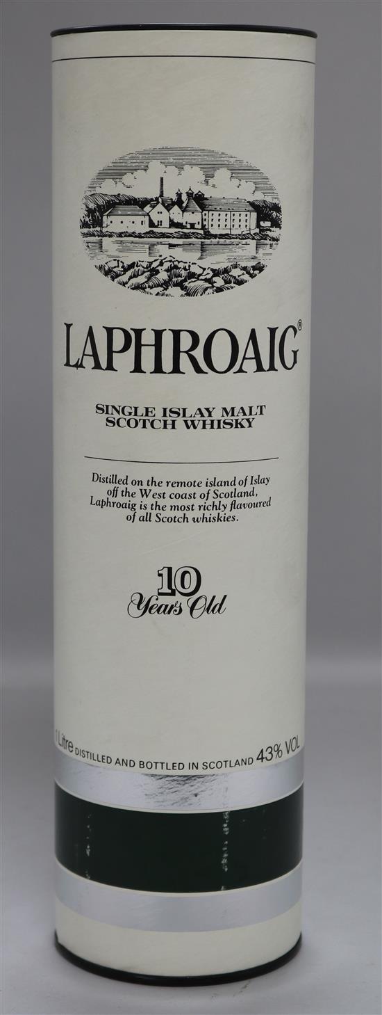 A 1980s one litre bottle of Laphroaig